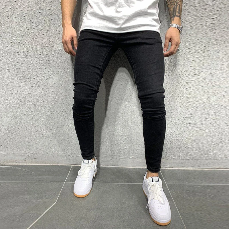 Jeans Men Casual Black Slim Pencil Pants Men\'s Fashion Skinny Biker Pants Streetwear Work Trousers Hip Hop Party Denim Clothing