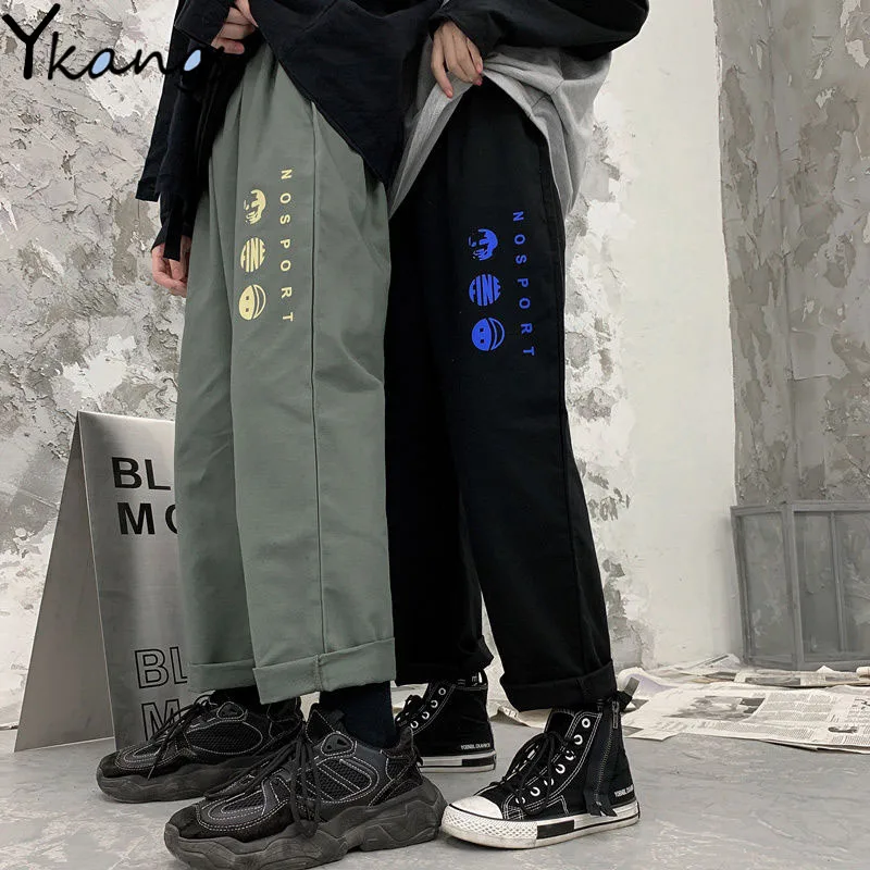 

Cartoon Print Wide Leg Women High Waist Baggy Pants Harajuku Drawstring Elastic Loose Pants Korean Fashion Trousers Women Pants