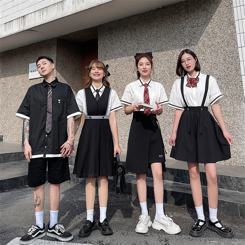 Japanese School Girl Skirt England Mini Black Dress Fashion Solid High Waist Harajuku Skirts Jk Uniform Shirt Sailor Dresses