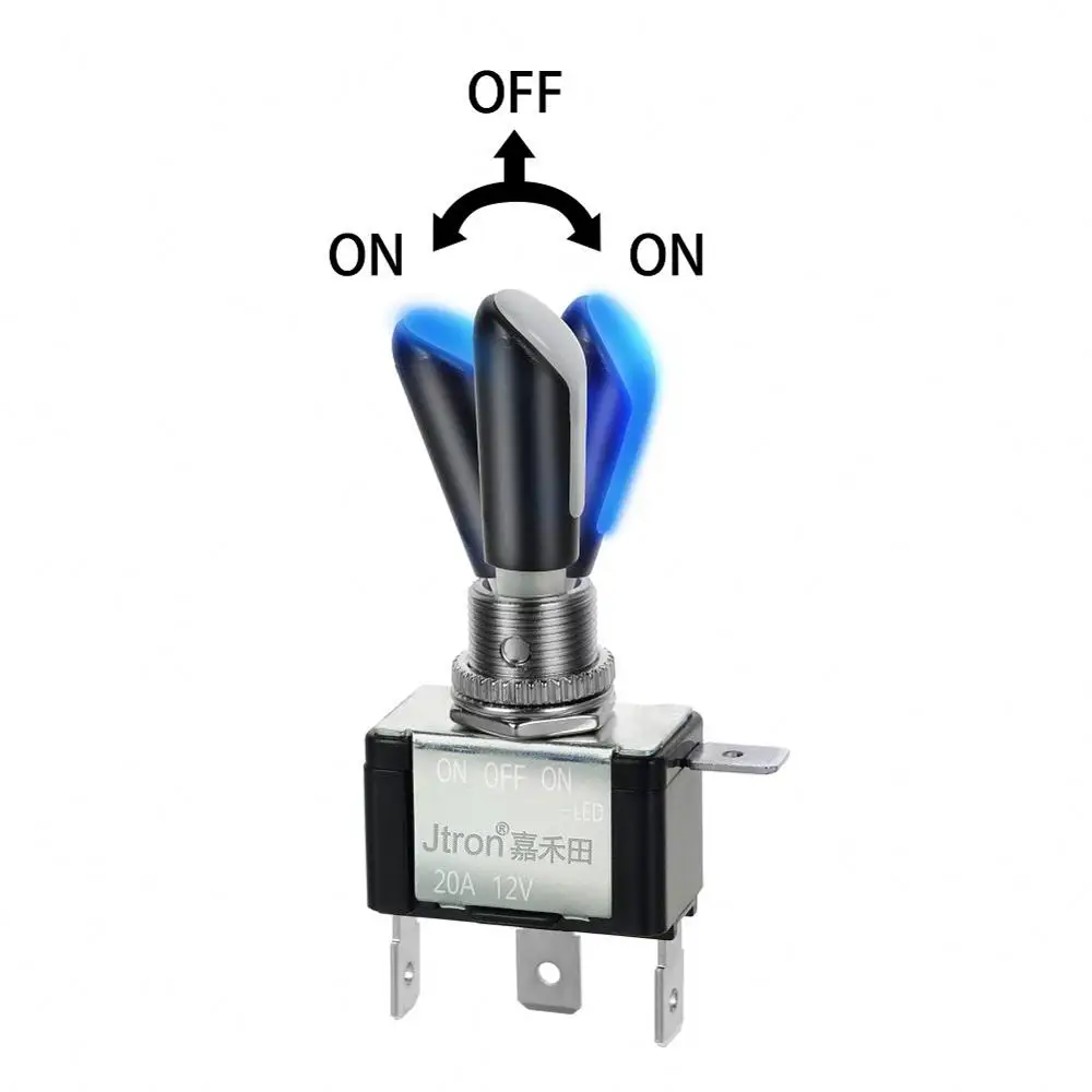 Jtron-青ledトグルスイッチ,オン/オフボタン,12v,20a,3ポジション,4p,spdt,kippschalter,schl ü sselschalter,12mm