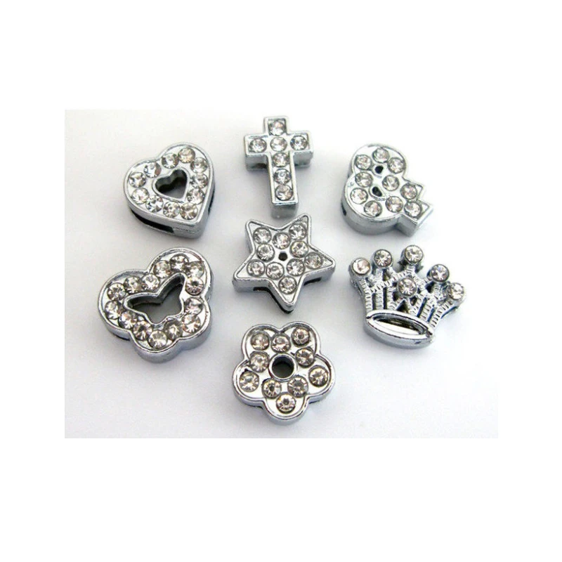 10Pcs/Lot Slide Charms For Bracelet Making Women Jewelry 8mm Rhinestone Flower Charms DIY Accessories Pet Collar Keychain Gift