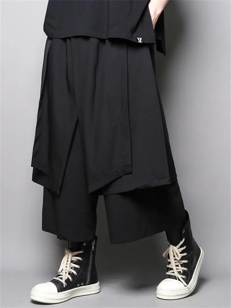 Personality Dark Yamamoto Style Hair Stylist Male Casual Dress Pants False Two - Piece Set Of Loose Nine - Point Pants Elastic W