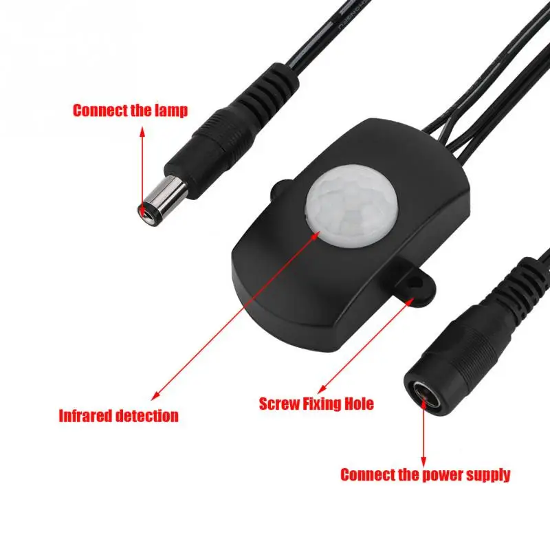 DC 12-24V 5A Mini Adjustable Auto PIR Infrared Motion Sensor Detector For LED Light Strip Switch lighting 5.5 DC plug