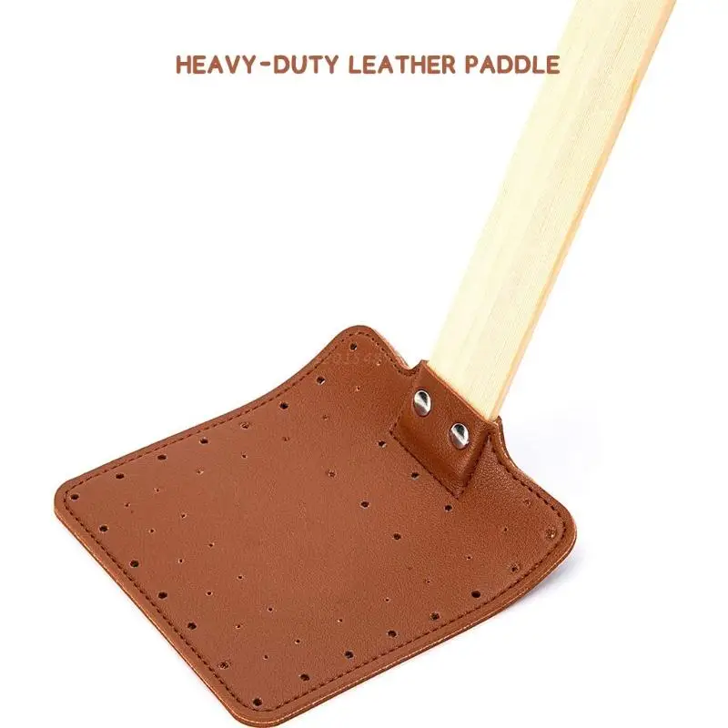 Leather Fly Swatter Fly Swat Heavy Duty Insect Mos-quito Control Rustic Design with Long Wooden Handle