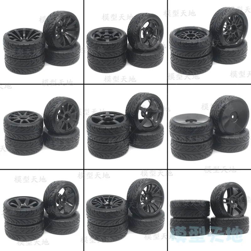 4pcs 1/10 Drift Car Tires 26*64MM Plastic Wheel Rim Hard Tyre for HSP Tamiya HPI Kyosho 94123 D3 D4 CS XIS TT01 TT02 9015 Black