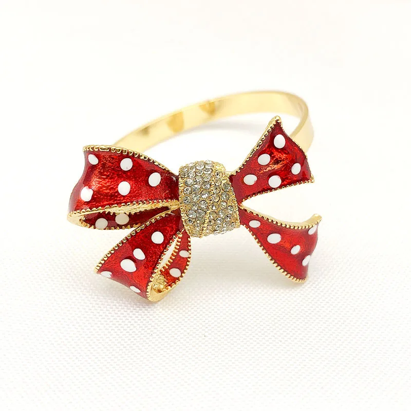 10pcs/lot Christmas red bow napkin ring diamond napkin buckle holiday party desktop napkin ring decoration