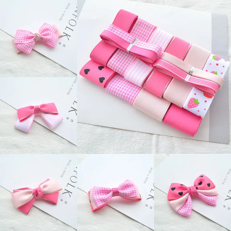 Sweet Pink Matte Cotton Ribbons Set Handmade Hairpins Hair Accessories DIY Ribbon Packaging Hair Bowknots(14 Meters)