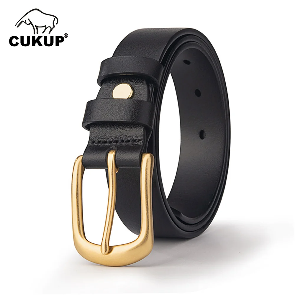 

CUKUP Ladies Design Top Quality Cow Cowhide Leather Belt Pin Buckle 2.8cm Width Belts for Women Dress Jeans Accessories NCK936