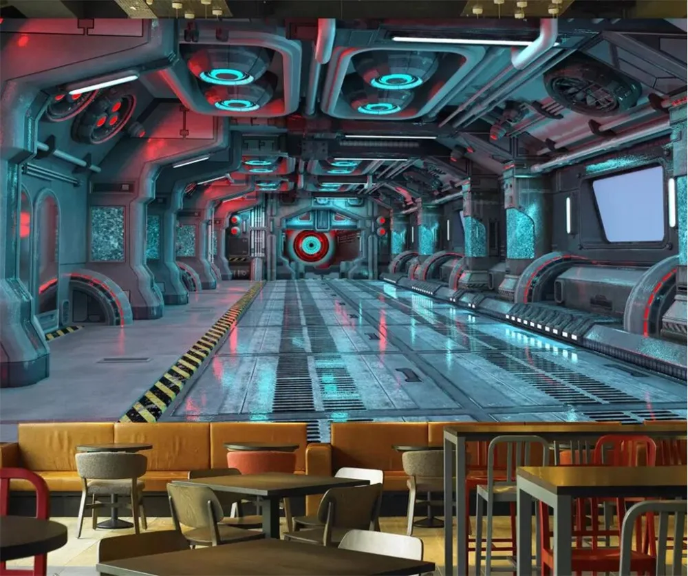 

wellyu Customized large wallpaper 3d mural three-dimensional personality space capsule spaceship restaurant mural 3d wallpaper