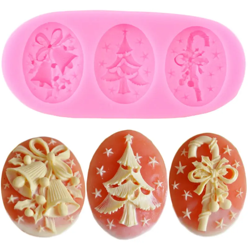 Christmas Tree Cane Bell Bows Silicone Molds Candy Chocolate Mould Christmas Cake Decorating Tools Cupcake Topper Fondant Moulds