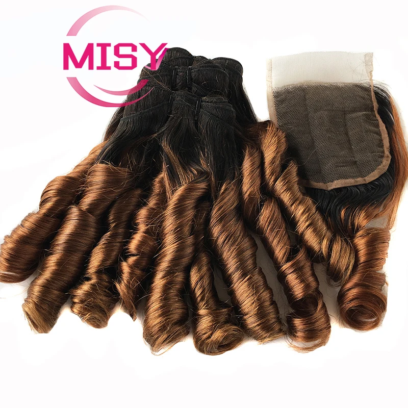 Mèches brésiliennes naturelles Remy avec closure ombré-At Wave, cheveux humains, 4 lots