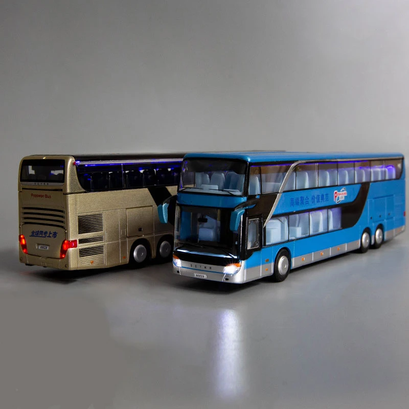 Hot Sale High Quality 1:32 Alloy Pull Back Bus Model High Imitation Double Sightseeing Bus Flash Toys Vehicle Alloy Bus Toy Car