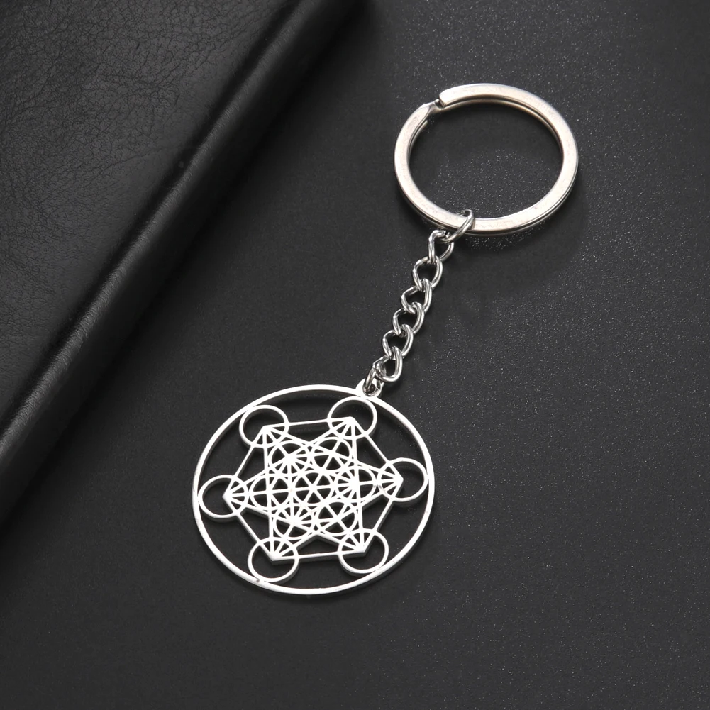 Skyrim Archangel Metatron Cube Keychain Holder Stainless Steel Sacred Geometry Keyring Amulet Religious Car Key Chains Gift 2025