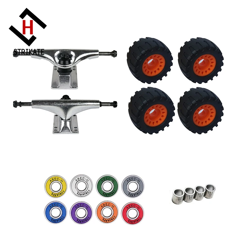 1 pair 5inch truck with 4pcs 76mm rubber off road wheels Complete DIy skateboard Truck wheels Combo