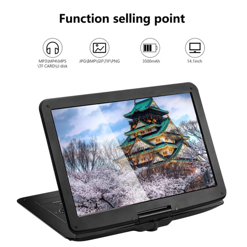 Spin 22 Inches Portable DVD Console CD EVD VCD MP3 MP4 Player 15.6 Inch LED LCD HD Screen E-book Game Aux TV USB Input AV Output