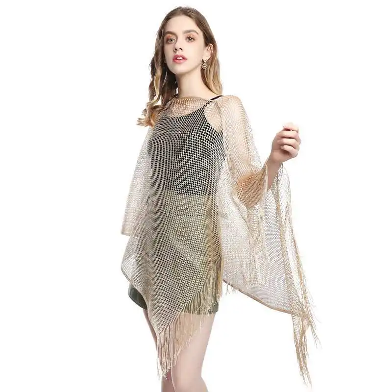 Summer hollowed-out tassel shawl European rayon multi-purpose women\'s shawl