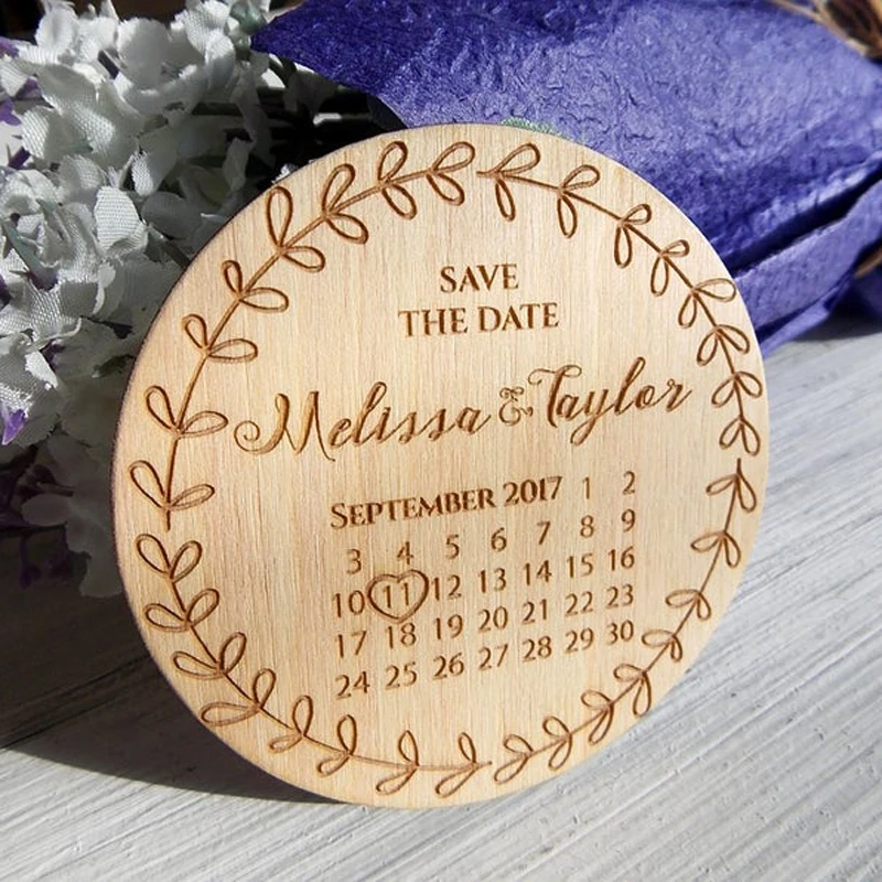 Personized Rustic Calendar With Magnet, Wedding Gifts For Guests,Wedding Save The Date Magnets,Laser Engraved Invitation