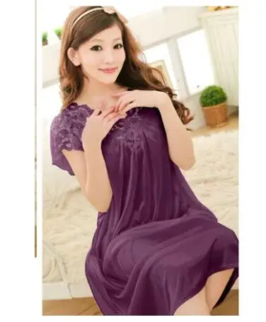 

Plus Size Sexy Women Ice Silk Sleepwear Female Nightgown Women Nightwear for Ladies Night Shirts Home Clothing #0