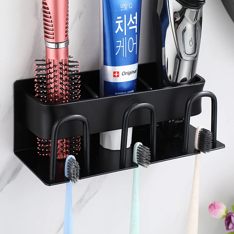 Wall Mounted Toothbrush Holder Aluminium Alloy Toothpaste Rack Bathroom Household Space Saving Bathroom Accessories