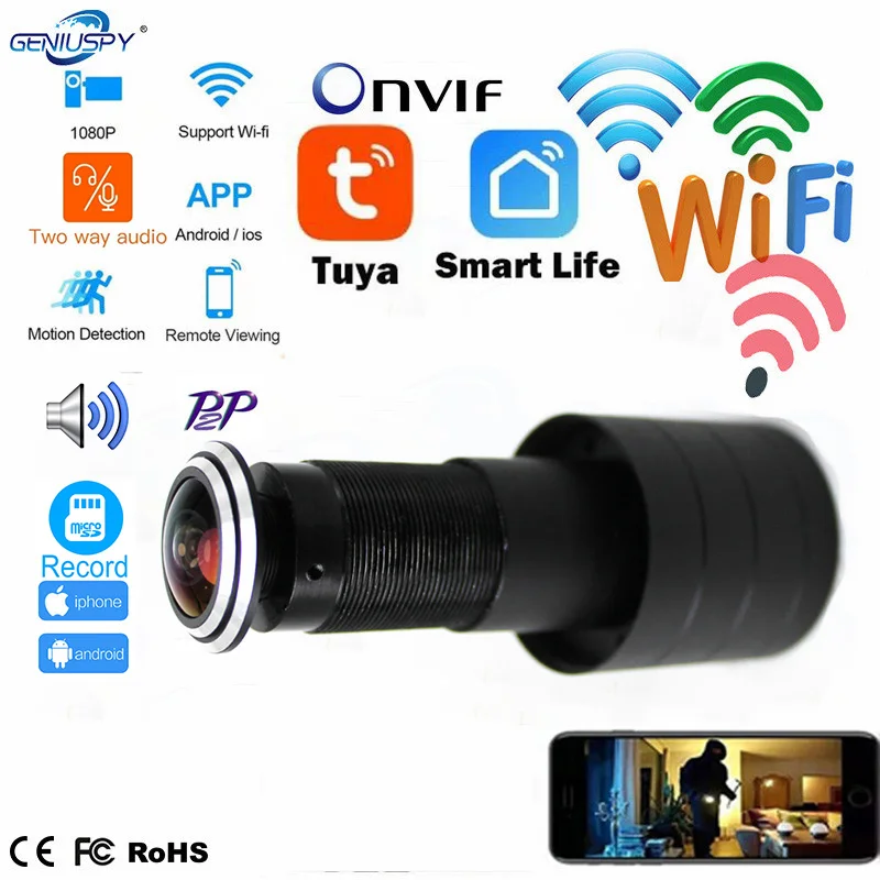 

TUYA Smart Door Eye Hole Security 1080P Wide Angle FishEye CCTV Wireless Mini Peephole Door WifI Camera P2P TF Card 2 Way Audio