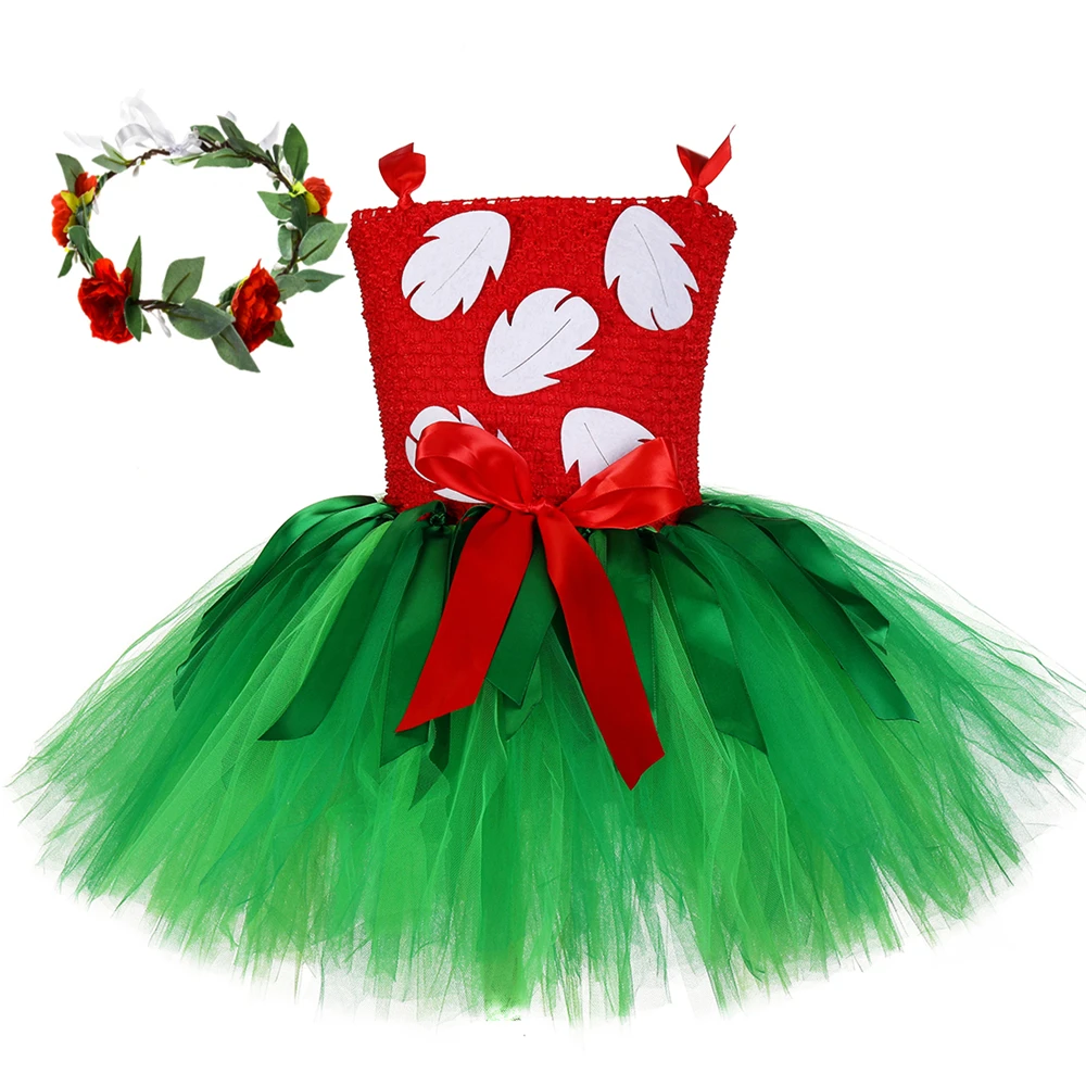 Vestido de tutú Lilo para niña, trajes de princesa de fiesta con guirnalda para bebé, disfraz de Navidad y Halloween, vestidos Hawaianos para niños