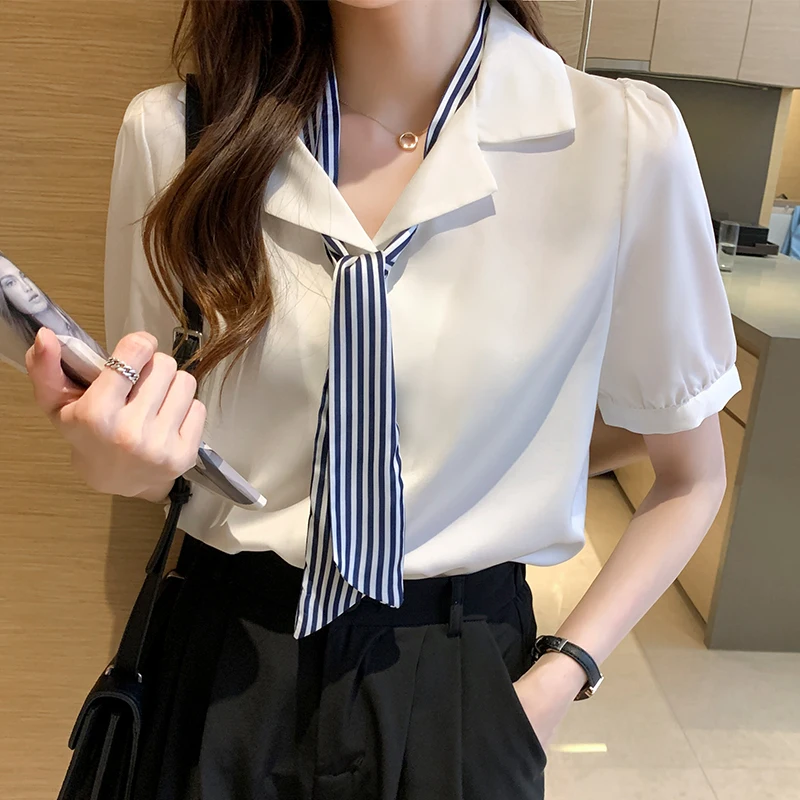 

Fashion Women Chiffon Blouses 2021 Summer New Short Sleeve Women Shirts White Blouse Tops Office Work Wear Women Blouse Blusas