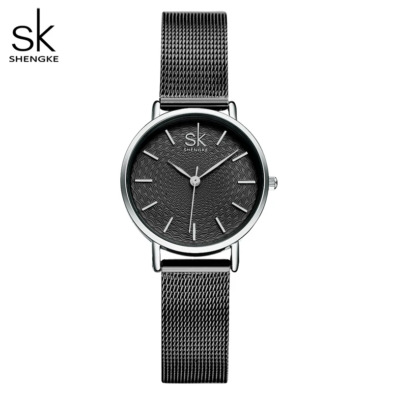 

Shengke Fashion Watch Women Simple Black Mesh Band Bracelet Analog Wristwatch Relogio Feminino Montre Relogio Clock