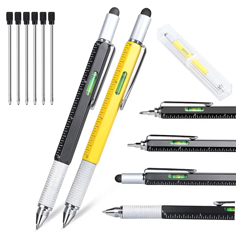 6in 1 Multifunctional Tool Pen Creative Stylus caneta Ballpoint Metal screwdriver level gauge ручка STATIONERI boligrafos bullet