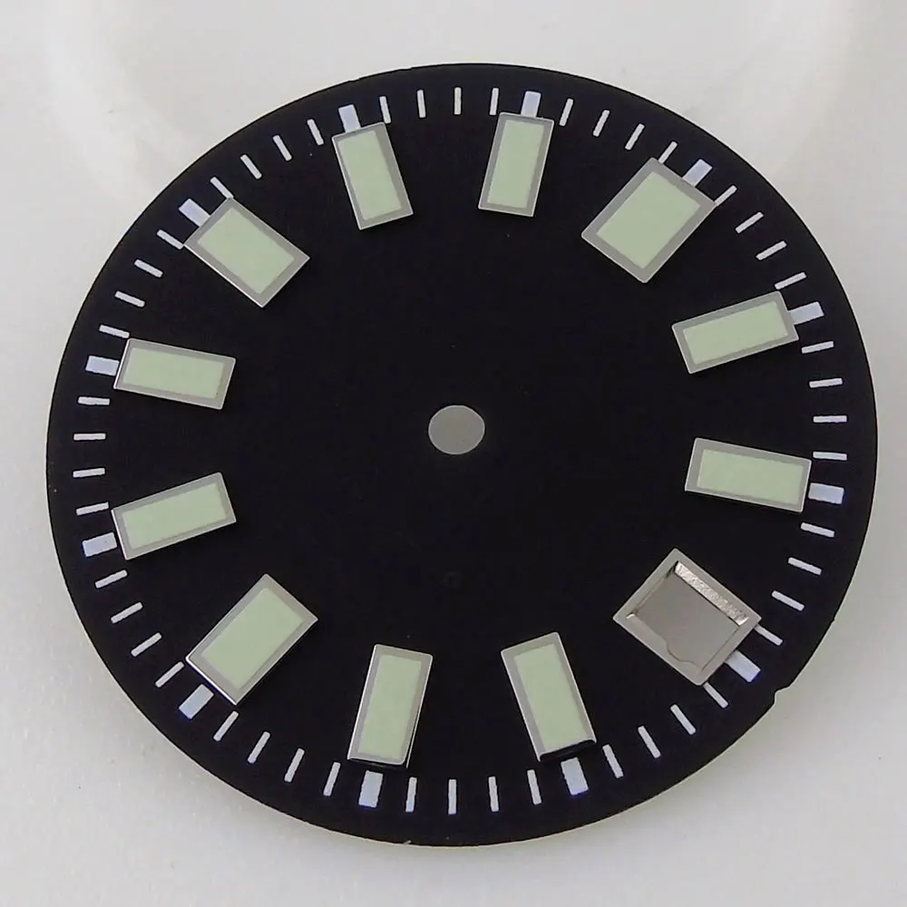 29 mm superleuchtendes schwarz-blaues graues Zifferblatt, passend für eta 2824 2836 NH36 NH35 7S26 62mas Uhrwerk, Datum, Sunburst-Uhrengesicht