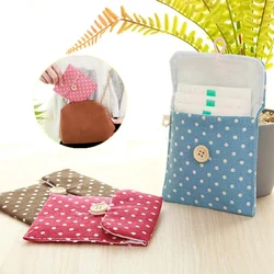 Women Girl Sanitary Napkin Storage Bag Polka Dots Mini Portable Cotton Diaper Hygiene Towel Pocket Coin Purse Jewelry Organizer