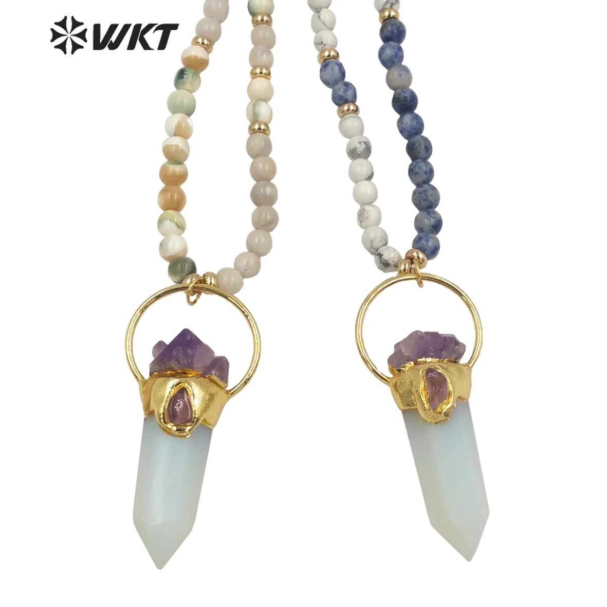 

WT-N1339 WKT Wholesale Punk Style Natural White Stone Necklace Bullet Shaped Pendant Small Bead Chain Lady Necklace Jewelry