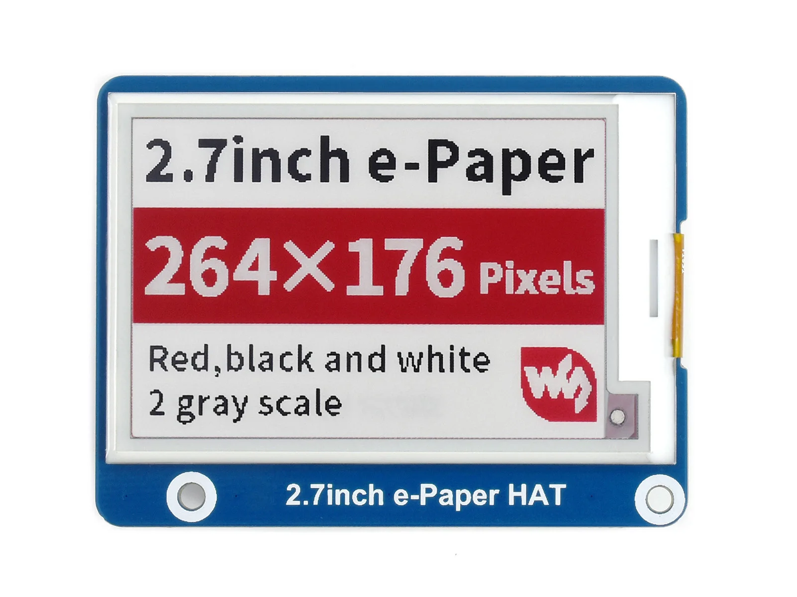 Waveshare 2.7Inch E-Papier E-Ink Display Hoed (B) Voor Raspberry Pi, 264 × 176 Pixels, Rood/Zwart/Wit Drie-Kleur, Spi-interface