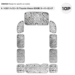 Silver Sunshade for Toyota HiAce SLWB 200 Series Super-long Wheelbase 4 Layers Structure Heatproof Shading Heat Insulation 10P