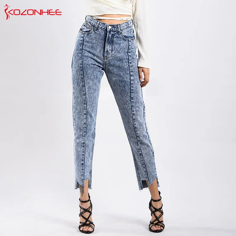 Fashion Boyfriend Mom Jeans Women Loose irregular High Waist Straight Jeans Women #086