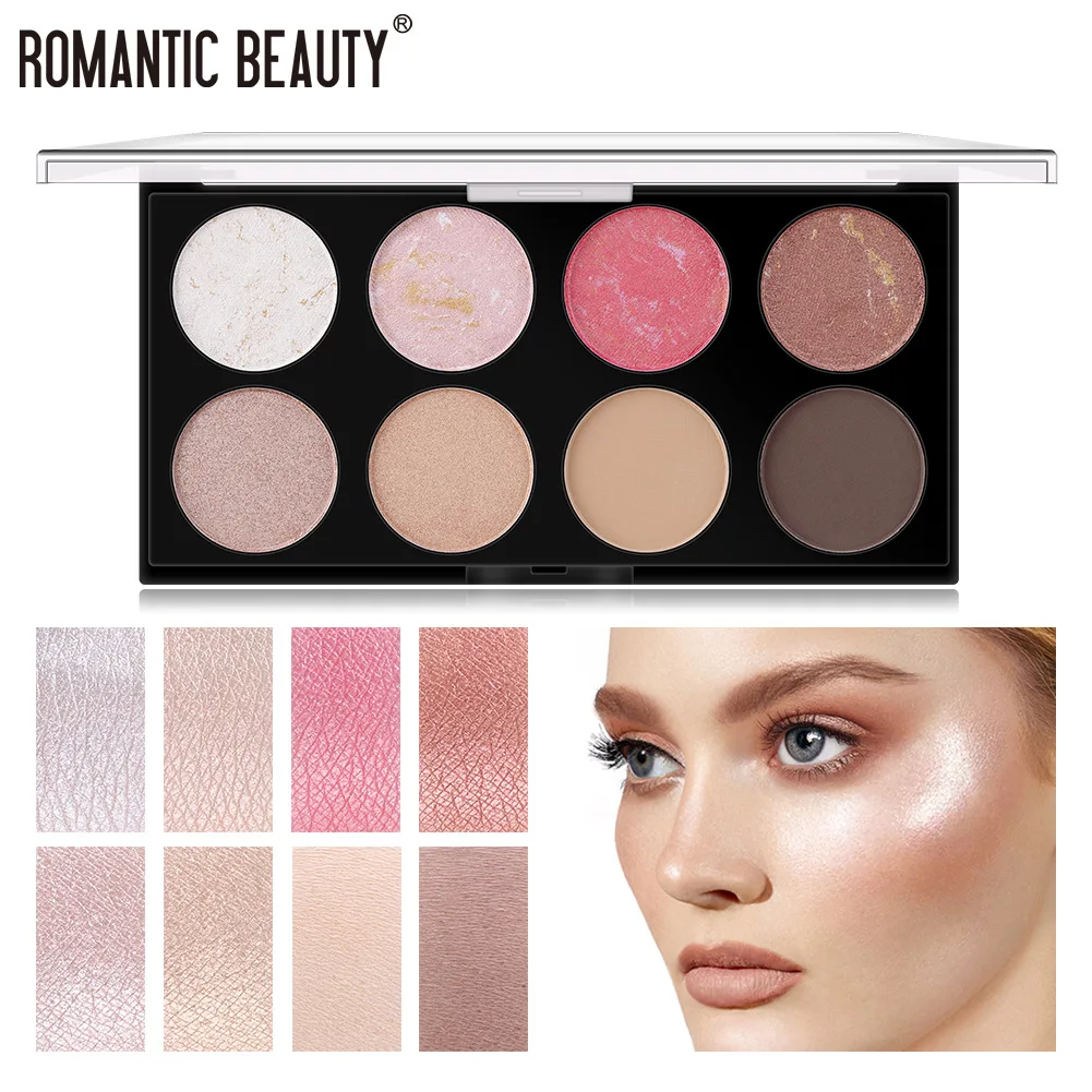 Paleta de belleza romántica 6 en 1, resaltador facial, colorete, maquillaje, abrillantador facial, paleta de polvo, bronceador dorado