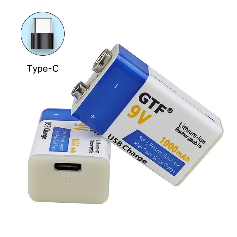 

GTF NEW 9V 1000mAh USB charge Battery li-ion Rechargeable battery Type-C USB for Multimeter Microphone Toy Remote Control KTV