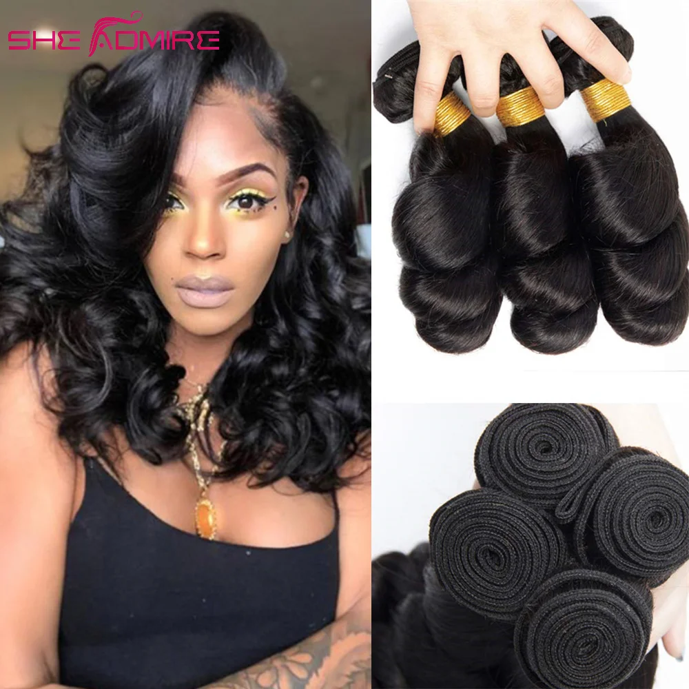 

Loose Wave Bundles 1/3/4pcs/Lot Malaysia Loose Wave Hair Extensions Natural Black Human Hair Bundles She Admire Remy Hair Weave