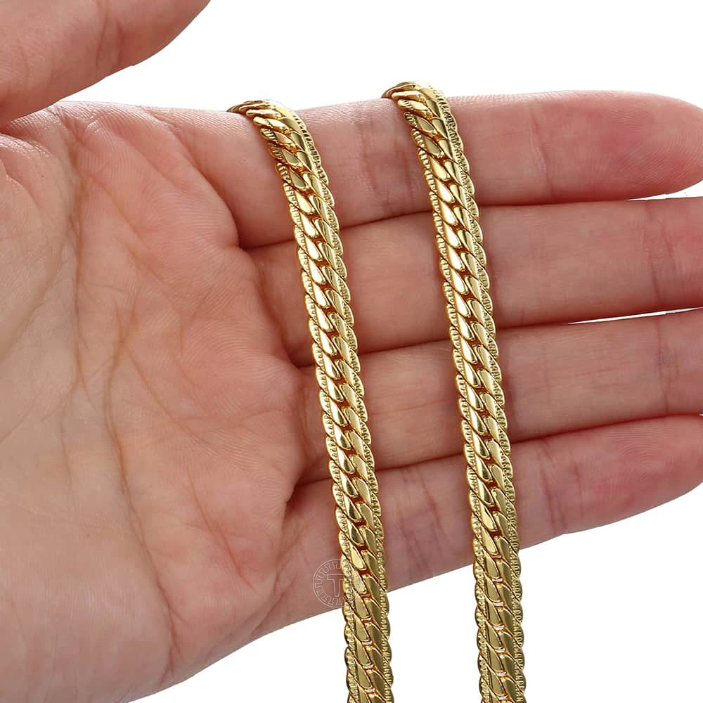 

Womens Mens Chain Hammered Flat Curb Cuban Gold Color 6MM Necklace Chain Male Jewelry Fashion Jewelry Dropshipping DGN399A