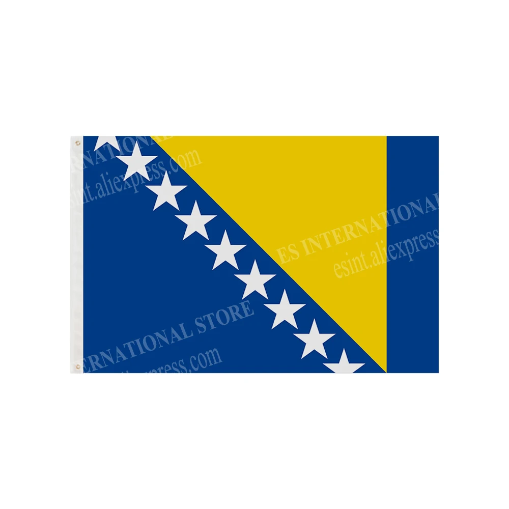 Bosnia And Herzegovina Flag Graphic Custom Printed Hanging Banner Decoration Sport Polyester Shaft Cover Grommets 3X5FT 90X150CM