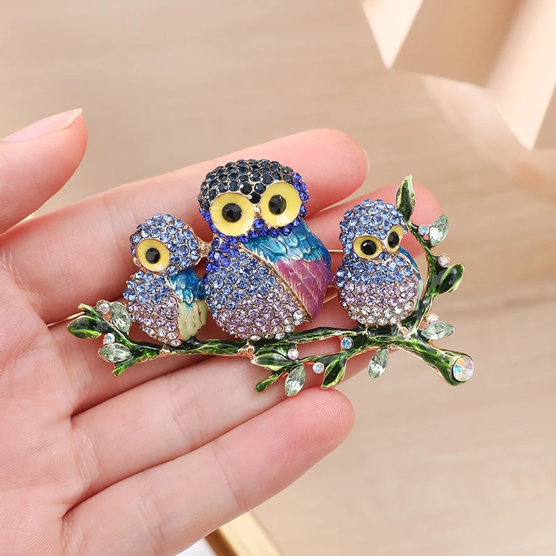 Tree Rhinestone Owl Brooch 2 Color Ladies Clothes Scarf Collar Collar Jewelry Pin Gift