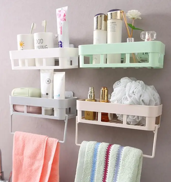 Wall-mounted Plastic Shelf Bathroom Rack Towel Shampoo Rack Kitchen Storage Storage Rack Free Punch Shelf