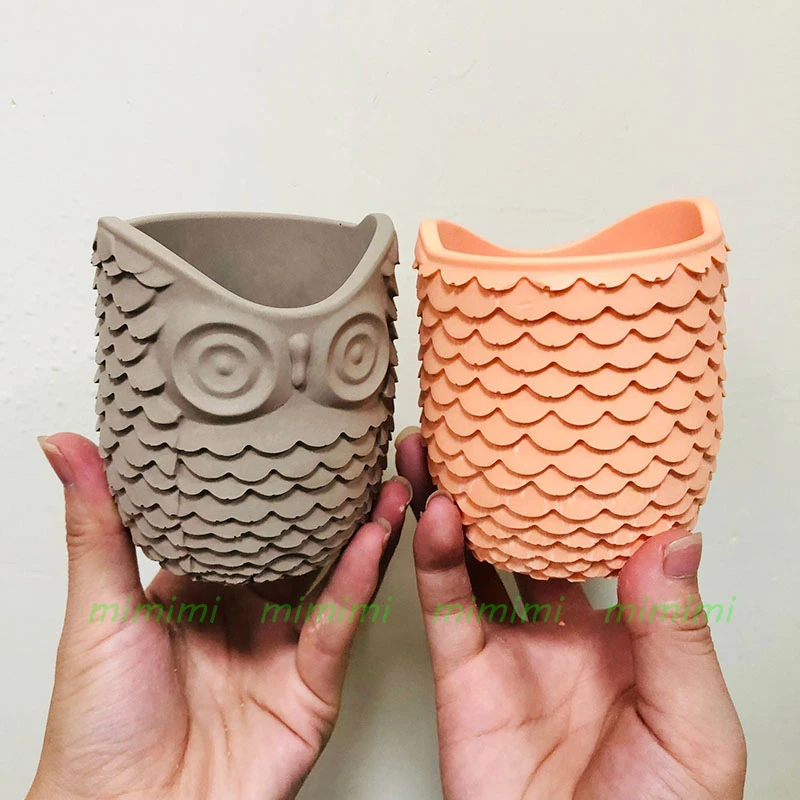 3D Owl Relief Design Concrete Flower Pot Silicone Mold DIY Gardening Tools Aromatherapy Candle Container Plaster Pen Holder Mold