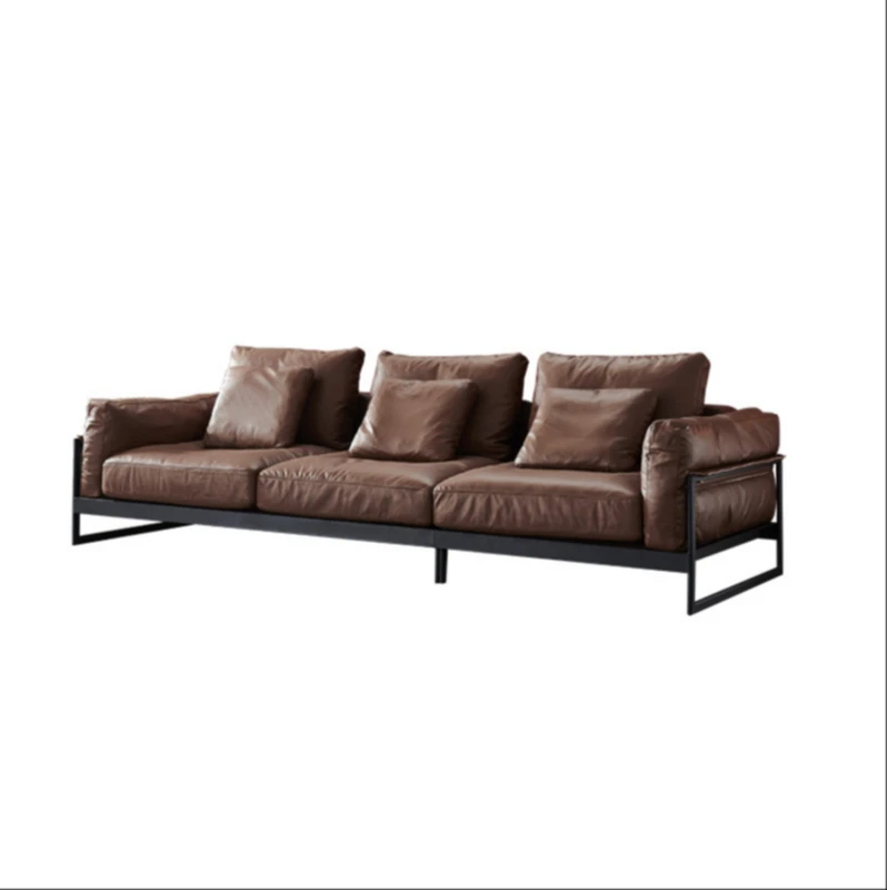 

Italian luxury leather sofa Modern minimalist living room combination designer straight row three-person Nordic down sofa