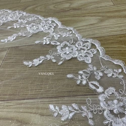 Nuovo velo da sposa lungo 3M di lusso Applique completa uno strato di velo di lunghezza cattedrale sul bordo due usi con pettine con filo d'argento