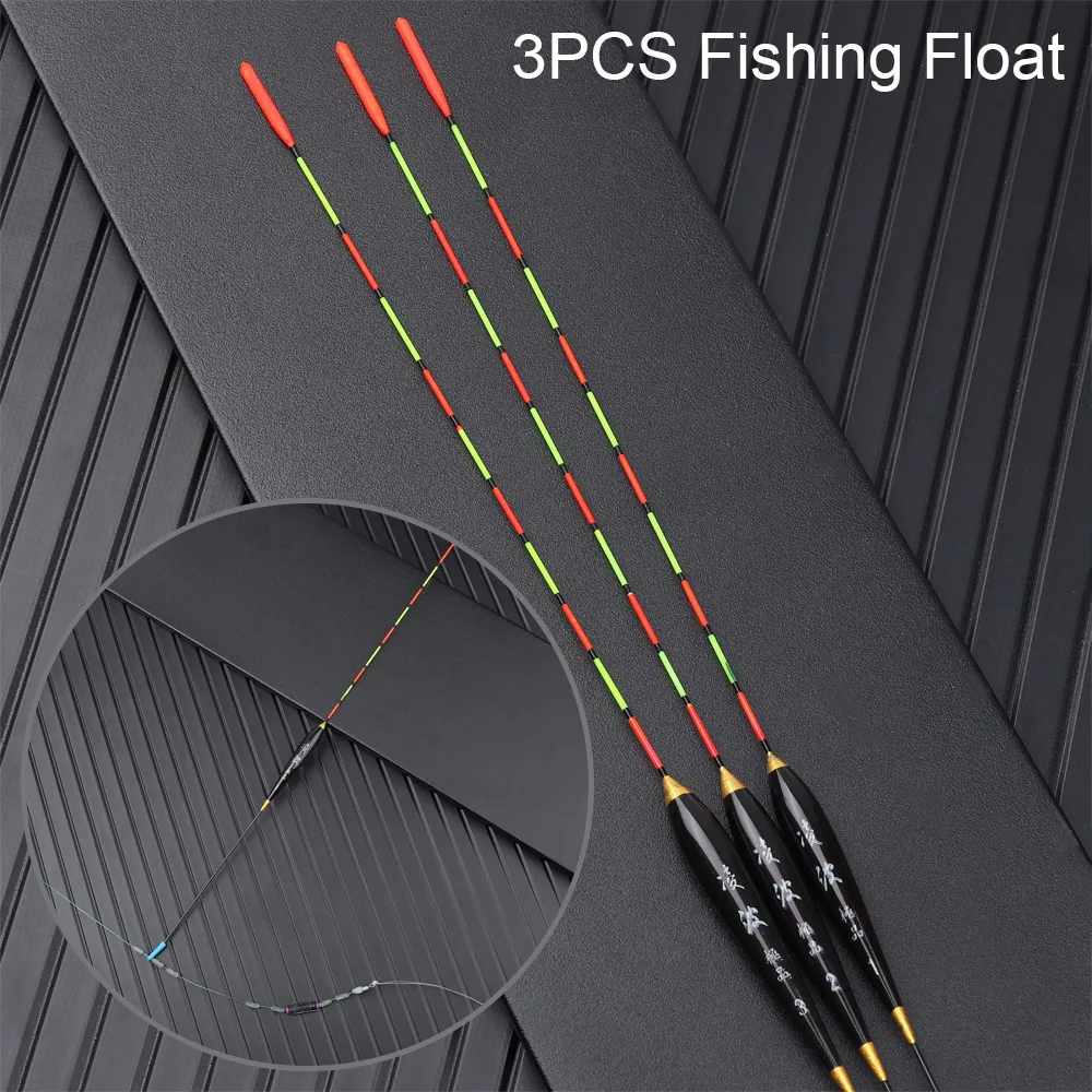 3PCS Fishing Float Bobber Long Tail Wood Fluorescent High Sensitivity Bobber Eye-Catching Bead Float Indicator Fishing Accessory