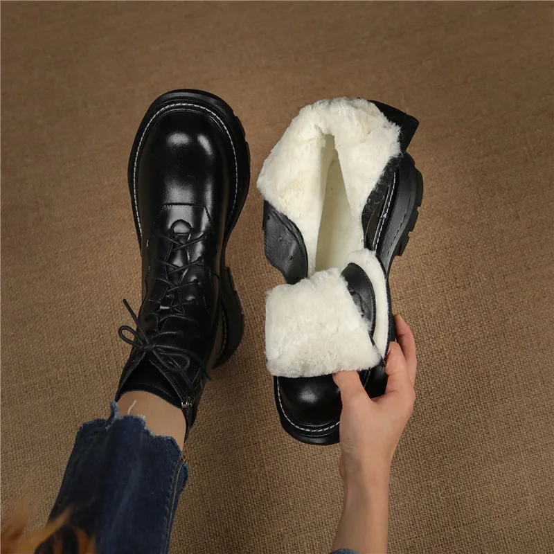 MORAZORA Big Size 34-42 Cow Leather Snow Boots Women Genuine Leather Comfortable Wool Winter Boots Winter Keep Warm Ankle Boots