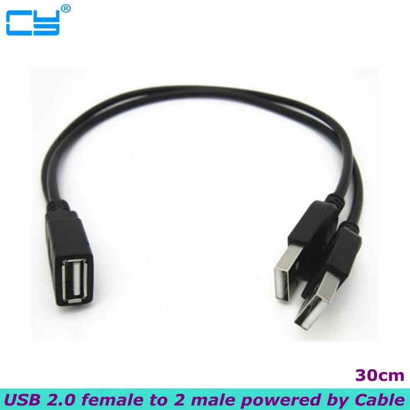 30cm USB Y Computer One Point Two Data Power Cable, Dual USB Y Extension Charging Cable, USB2.0-A Female to 2 A Male Distributor