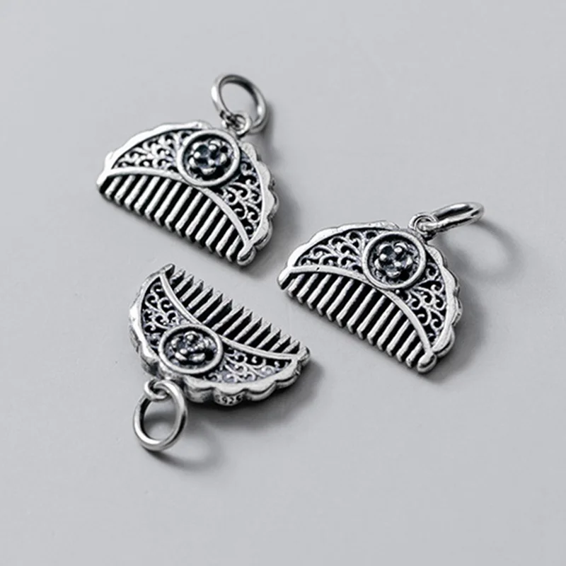 925 Sterling Silver Pretty Comb Design Women Charms High Quality Handmade S925 Silver Retro Dangle Pendant DIY Jewelry Findings