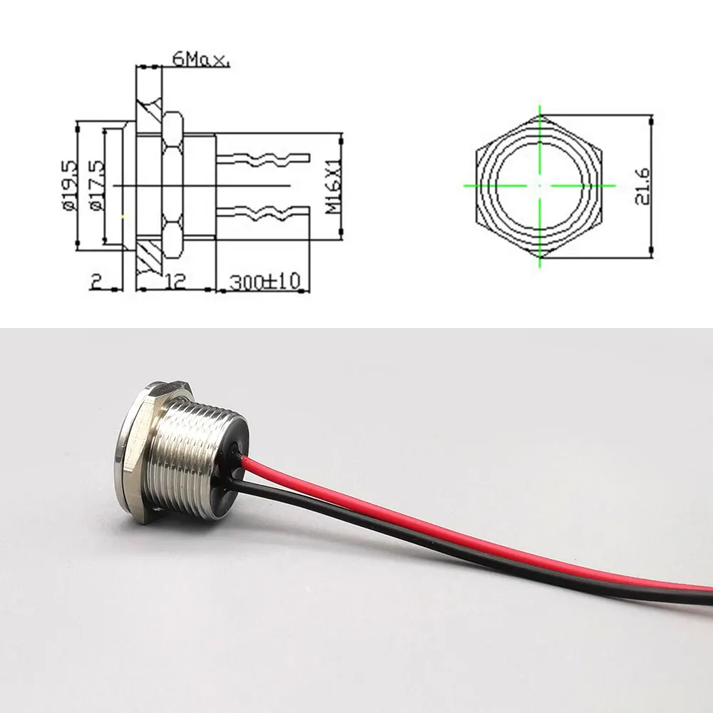 16MM Stainless Steel piezo Touch on/off  Switches  Waterproof IP68 Normal Open with 30cm wire