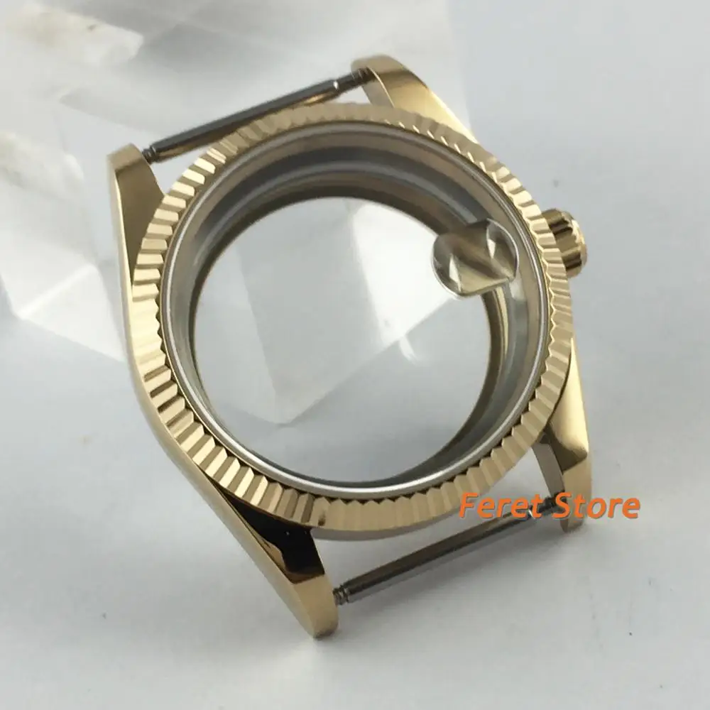 

Parnis 36mm gold case sapphire glass watch case fit ETA 2836,Miyota 82 series，Mingzhu DG 2813 3804 Seagull 1612 movement p366